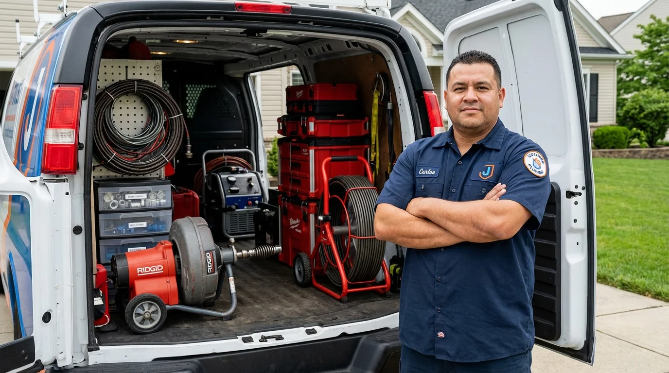 Professional drain cleaning equipment and Johns Plumbing LLC plumber in Oakfield