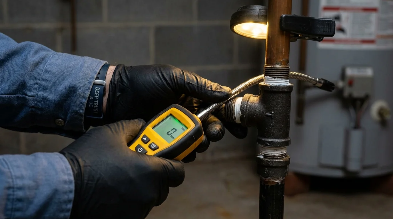 Gas leak detection with electronic sniffer by Johns Plumbing LLC in Oakfield