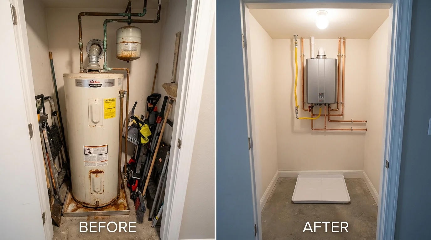 Tank water heater versus wall-mounted tankless unit comparison for Oakfield, WI homeowners