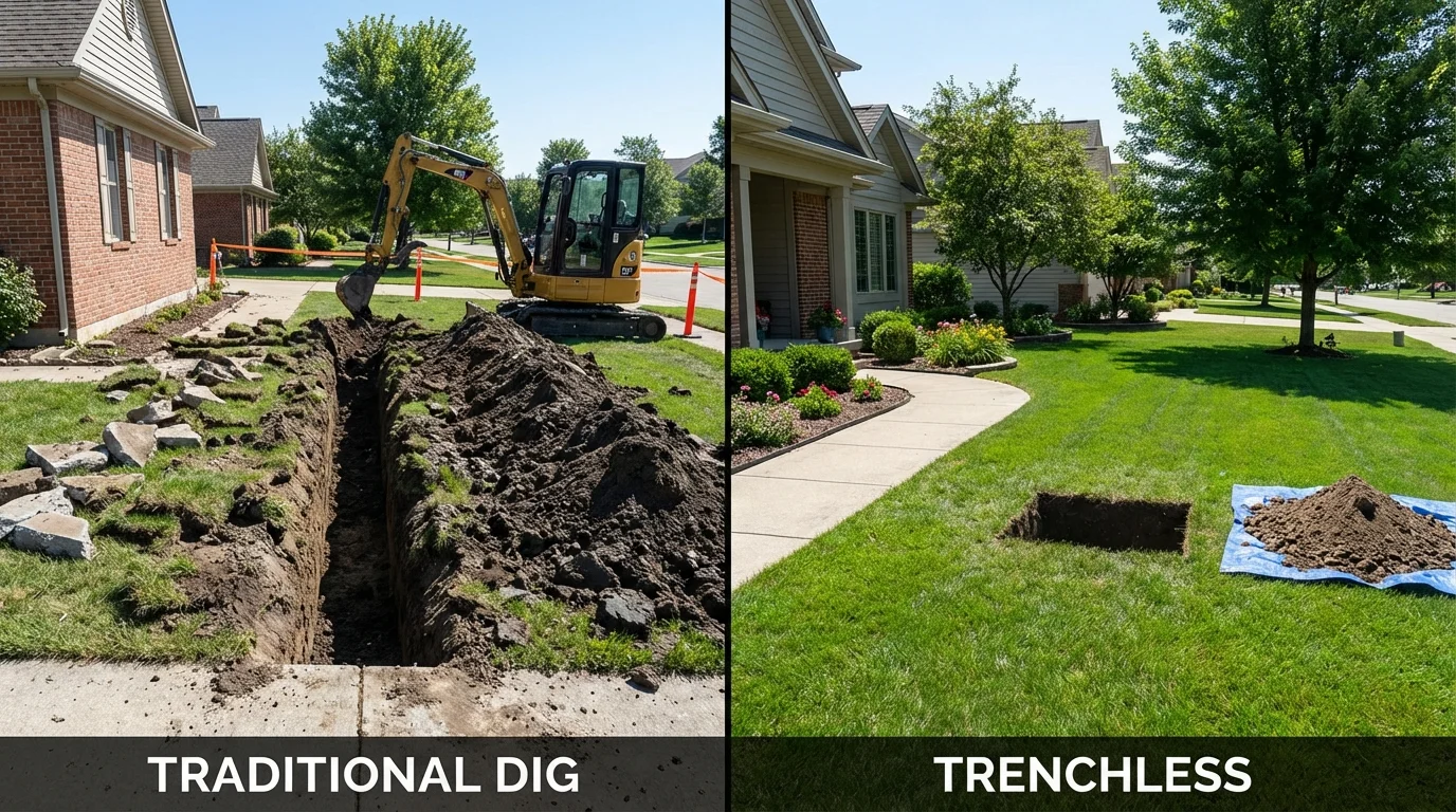 Trenchless sewer repair with minimal yard damage versus traditional excavation in Oakfield, WI